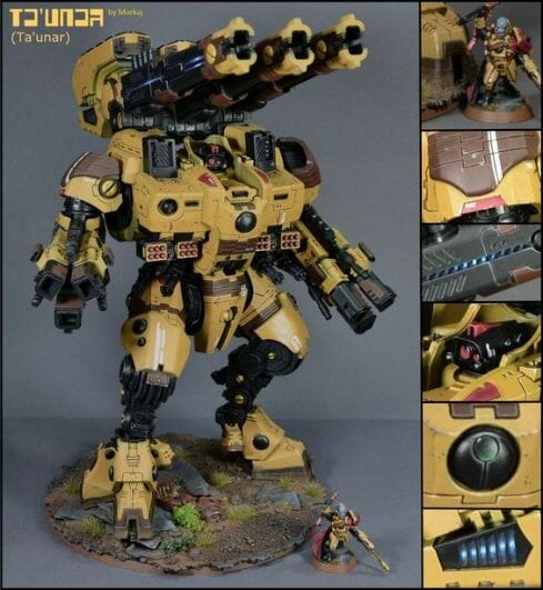 Tau sept color schemes, caste color schemes for Tau, T'au paint color scheme ideas – Grimdark Tau style, Blachitsu Tau painting, how to paint Tau miniatures, Games Workshop Tau paint schemes – How to paint grimdark Tau – painting Blanchitsu Tau - dark yellow