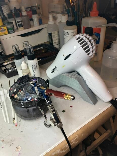 3 reasons you need a hair dryer for painting miniatures and models - review and tips for faster miniature and model painting - use a hair dryer to glaze and for advanced techniques - why you need a hair dryer for acrylic miniature painting - speed painting miniatures with a hair dryer - acrylic paint hair dryer - dry acrylic paint with a blow dryer - dry spray paint with a hair dryer - best hair dryer for miniature painting and modeling - on my desk
