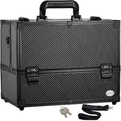 Need a Paint Carry Case? Top 10 Picks for Every Miniature Painter - best hobby paint carrying case - Makeup train case black aluminum shell and handle, professional aesthetic