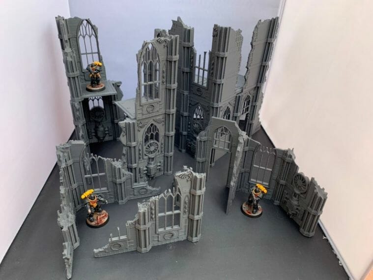 3D Printed Ruined Shrine/Cathedral Building Terrain for 28mm Warhammer 40k 