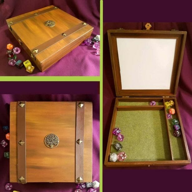 Custom Dice Trays for RPGS - custom dice tray for dnd - dungeons and dragons - custom dice rolling tray - customized dice trays - personalized custom dice trays for tabletop games and board gamers - hand painted wooden dice box dry erase dice tray box
