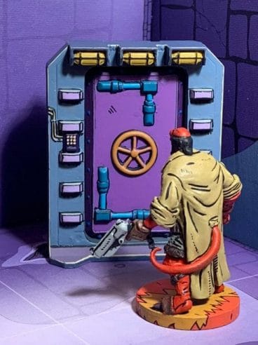 Painting comic book miniatures - how to paint comic style miniatures - cel shaded miniature painting – how to paint cel shaded miniature – cell shaded miniature painting – miniature painting styles – how to paint cell shaded – borderlands miniature painting style – comic style painting - cel shaded comic miniature painting - Übersoldaten from Reichbusters - doorway and hellboy