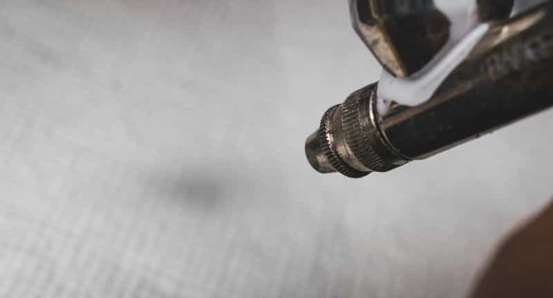 Reaper Vex airbrush review - close up showing spray pattern check on paper towel