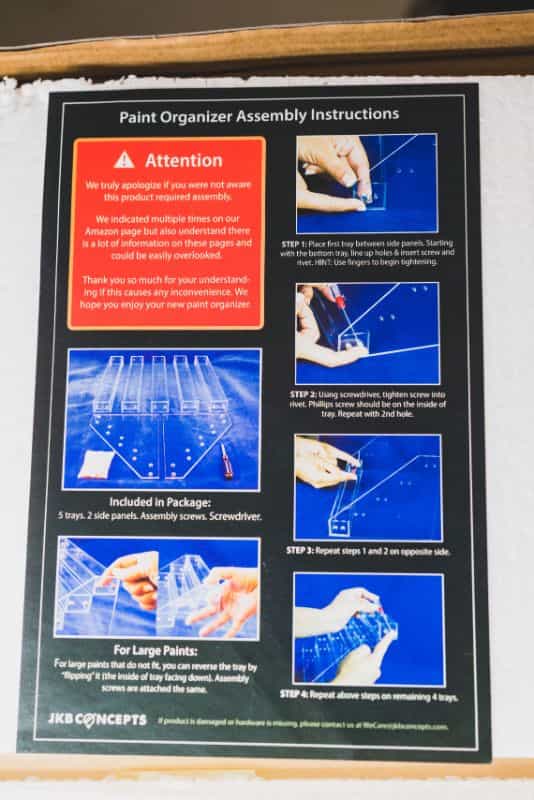 JKB Concepts Paint Organizer and Brush Holder Review - Acrylic hobby organizer and rack for paints and brushes - instructions for assembly