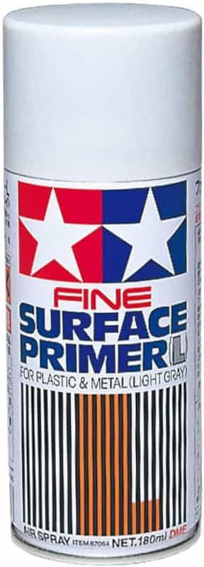 Tamiya Surface Primer Light Gray spray can for scale models and miniatures – fine surface primer for painting plastic and metal miniatures with smooth, durable finish