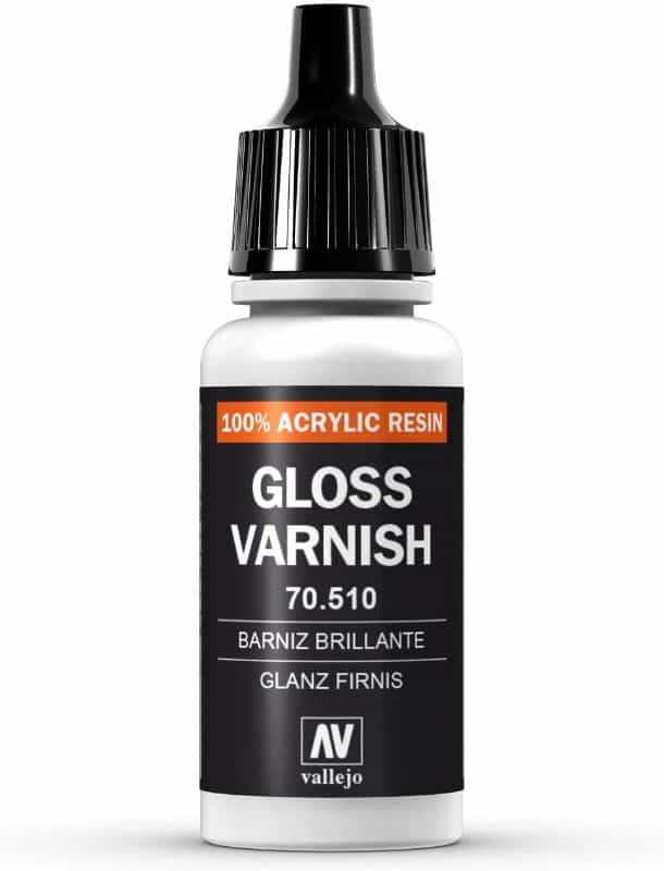 How to Shade Panel Lines and Recesses with Watercolor (Fast and Simple) - product photo of vallejo gloss varnish bottle on white background