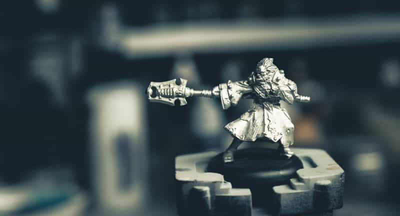 A bare pewter metal miniature example from Warmachine wargame
