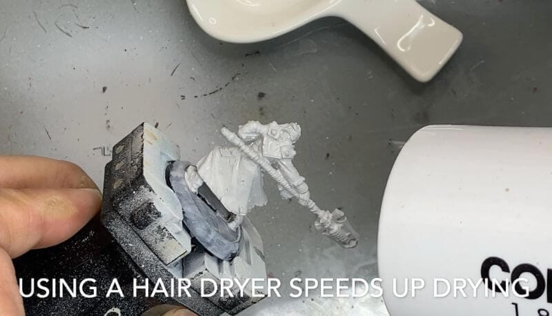 Brush on primer for miniatures how to - how to use brush on surface primer for models - priming miniatures and models with a brush - tutorial for brushing on primer for miniatures without losing detail - hair dryer work to speed primer