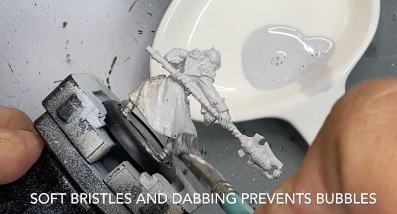 Brush on primer for miniatures how to - how to use brush on surface primer for models - priming miniatures and models with a brush - tutorial for brushing on primer for miniatures without losing detail - soft bristles work best