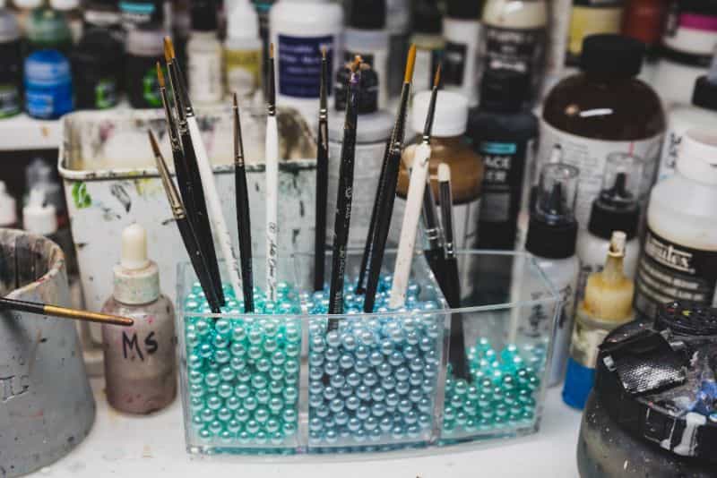 Miniature Paint Brush Care Tutorial - how to care for brushes for miniature painting - vertical storage of a miniature paint brush collection, varied types and shapes
