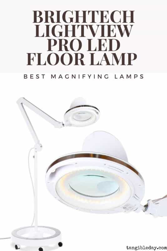 Magnifying floor lamp with adjustable height and weighted base
