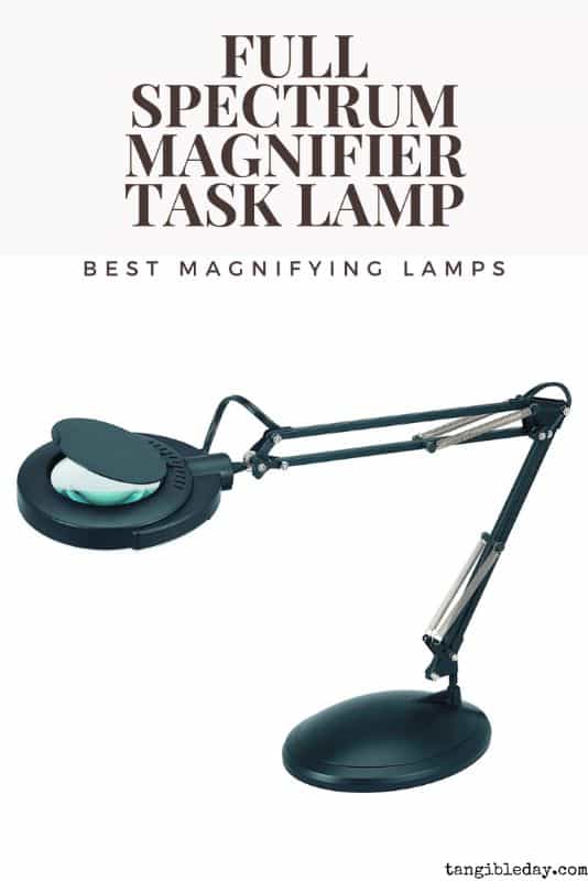 Swing-arm magnifier task lamp with replaceable daylight bulb
