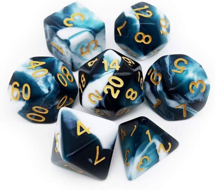 The Best D&D Dice Sets for Every Budget: 15 Cool Dice for RPGs - cool dnd dice - d20 dice for RPGs - best dice for D&D - dice for dungeons and dragons - swirly ocean dice