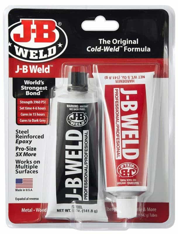 J-B Weld steel-reinforced two-part epoxy set for heavy-duty metal and miniature repairs.