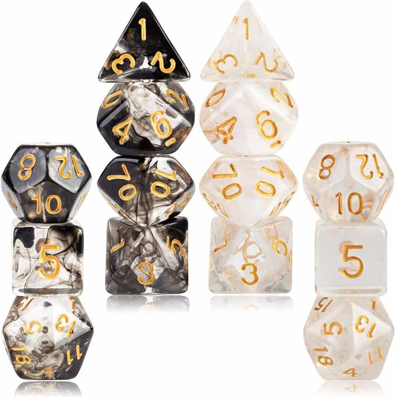 The Best D&D Dice Sets for Every Budget: 15 Cool Dice for RPGs - cool dnd dice - d20 dice for RPGs - best dice for D&D - dice for dungeons and dragons - black and white plastic dice