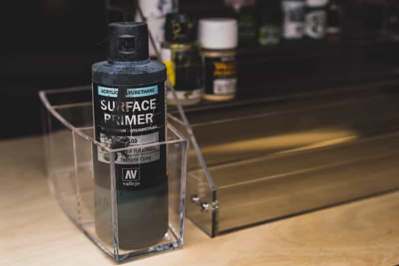 JKB Concepts Paint Organizer and Brush Holder Review - Acrylic hobby organizer and rack for paints and brushes - vallejo surface primer fits in the holder