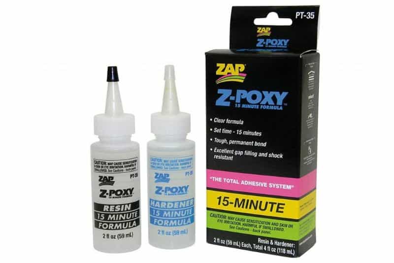 Zap Z-Poxy clear two-part epoxy adhesive used for gluing large miniatures and 3D printed parts.