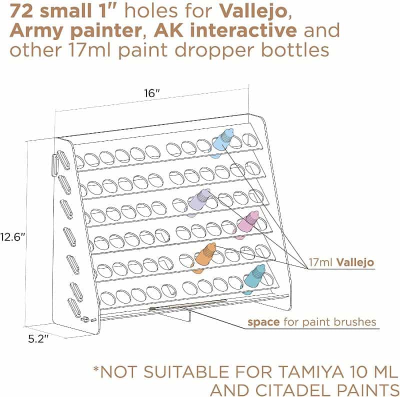 Wall mounted paint rack and organizer - best wall mounted paint rack - paint racks for walls - AP and vallejo dropper bottle schematic