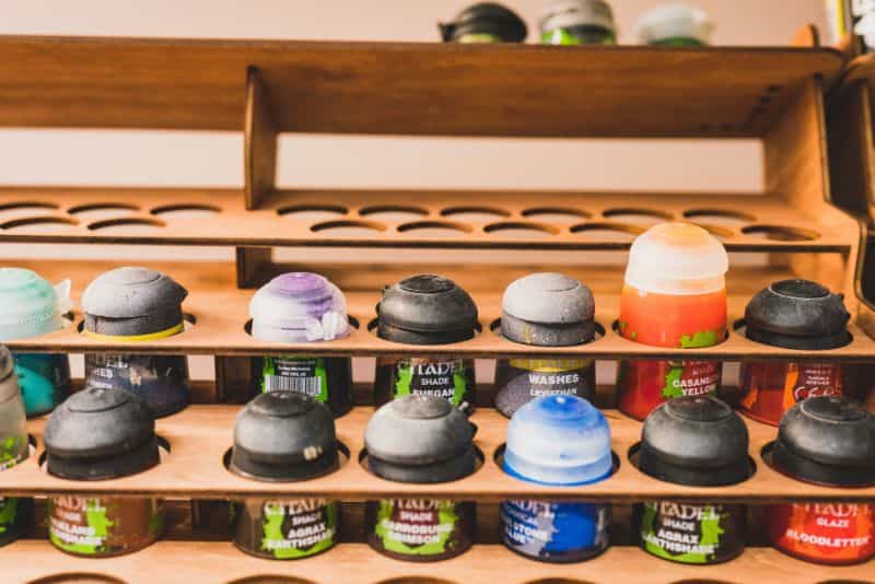 The Ideal Miniature Painting Room (Philosophy and Designer Tips) - dedicated hobby space - best hobby room setup - citadel pain in a shelf organizer