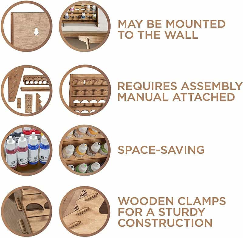 Wall mounted paint rack and organizer - best wall mounted paint rack - paint racks for walls - feature set