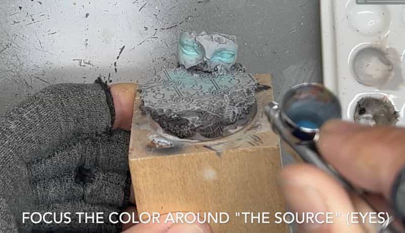 How to paint stone bases for miniatures - stone miniature bases - painting resin bases - how to paint resin miniature bases - stone base with OSL - focus color on source