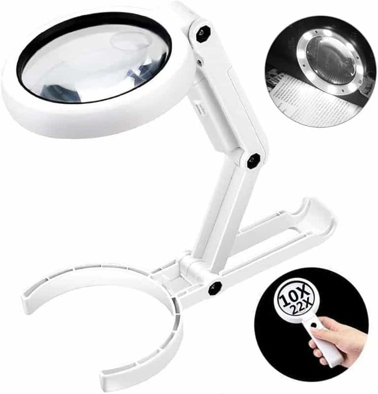 Large LED 2x 5X Desktop Magnifying Glass with Light and Stand, Desk Lighted Magnifier for Close Work Reading Painting Sewing Needle Crafts Puzzle