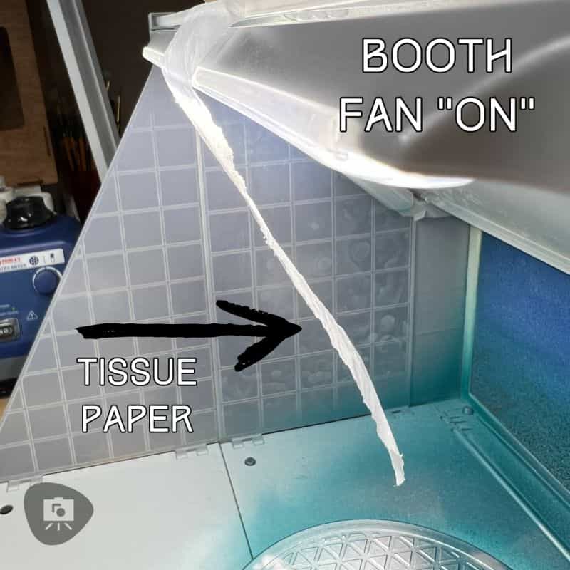 How to Use an Airbrush Spray Booth for Painting Miniatures (Guide) - how to use a spray booth for airbrushing miniatures and models - hobby spray booth tips - tissue paper fan test on