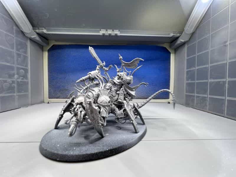 How to Use an Airbrush Spray Booth for Painting Miniatures (Guide) - how to use a spray booth for airbrushing miniatures and models - hobby spray booth tips - large model in booth