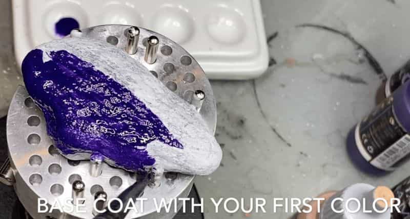 How to Dry Brush Miniatures & Models - base coat with your first color even and smooth purple