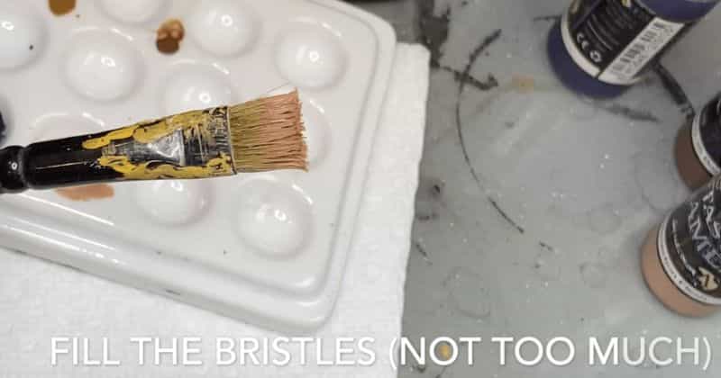 How to Dry Brush Miniatures & Models - load your brush with paint  and fill the bristles with pigment
