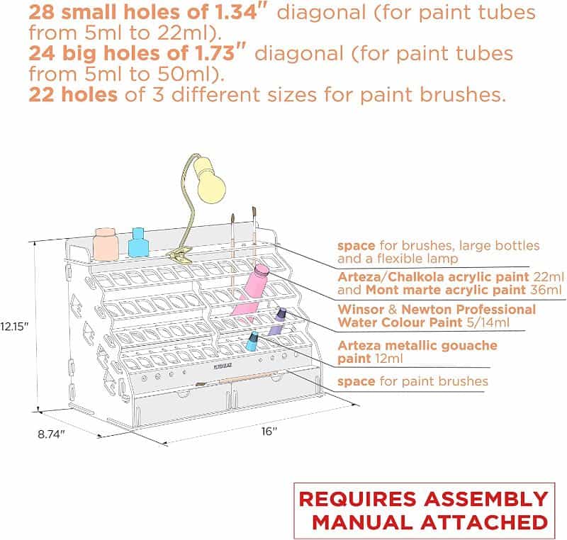 Best Paint Tube Rack? Plydolex Tube Organizer and Storage (Review) - paint storage capacity cartoon schematic