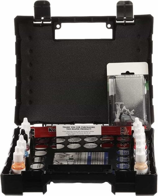 DND Miniature Paints for Dungeons and Dragons (Top 3 Sets Reviewed) - best paint sets for DND miniatures and other RPG models - opened learn to paint kit contents shown