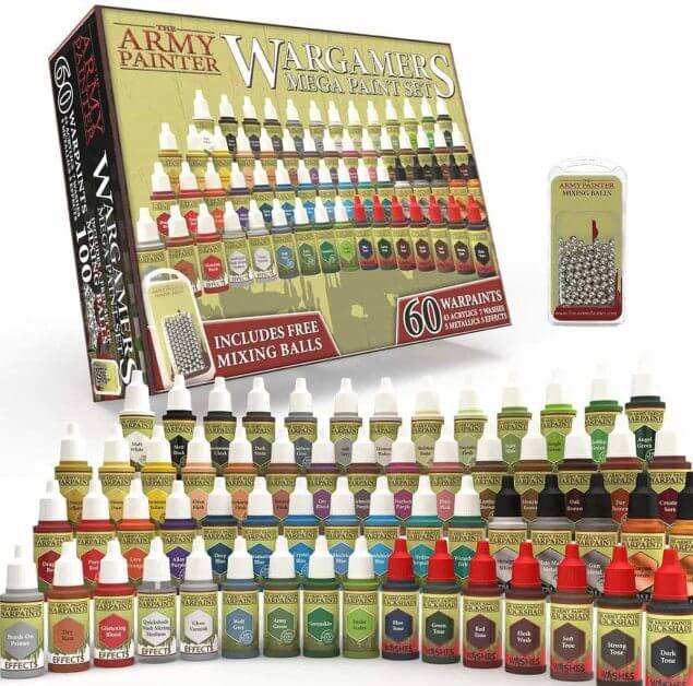 DND Miniature Paints for Dungeons and Dragons (Top 3 Sets Reviewed) - best paint sets for DND miniatures and other RPG models -  studio photo product shot of the army painter wargamers mega paint set