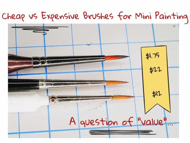 D'Artisan Shoppe Miniature Brushes: Best Synthetic Brushes for Painting Miniatures? (Review) - cheap workhorse brush for miniature painting - diagram of cheap vs expensive brushes 