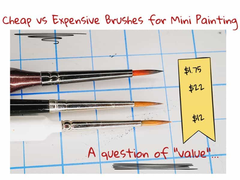 D'Artisan Shoppe Miniature Brushes: Best Synthetic Brushes for Painting Miniatures? (Review) - cheap workhorse brush for miniature painting - diagram of cheap vs expensive brushes