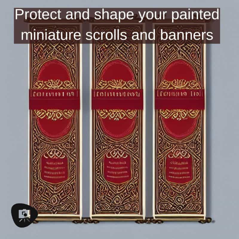Three creative ways to use varnishes on painted miniatures - miniature painting varnish use - fun ways to use clear coat varnishes on miniatures and models - scroll work varnished to protect the decoration