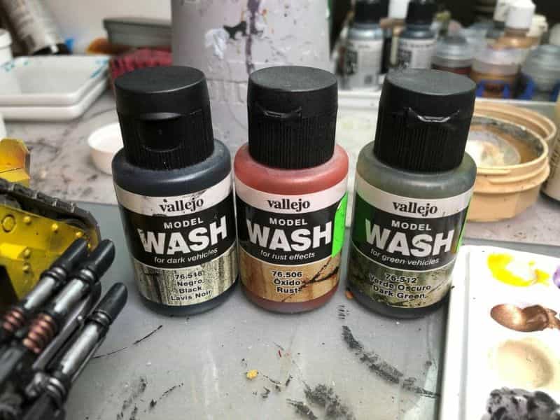 How to Paint Model Tanks (8 Basic Steps) - painting tanks - how to paint model tanks - Vallejo washes for scale modelers, 3 bottles side by side