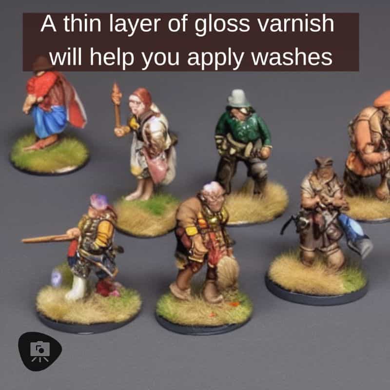 Three creative ways to use varnishes on painted miniatures - miniature painting varnish use - fun ways to use clear coat varnishes on miniatures and models - model set with oil wash application for contrast enhancement
