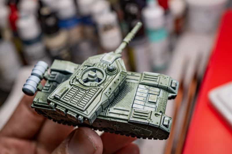 How to Paint Model Tanks (8 Basic Steps) - painting tanks - how to paint model tanks - Top view of base coat color on scale model tank