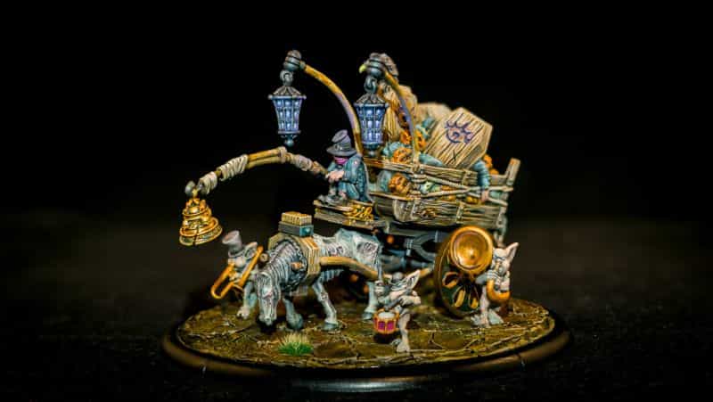 Zenithal Priming and Painting Miniatures – A Tutorial - painting minis with zenithal contrast - Grymkin battle engine miniature painted with glazes and washes over zenithal primer