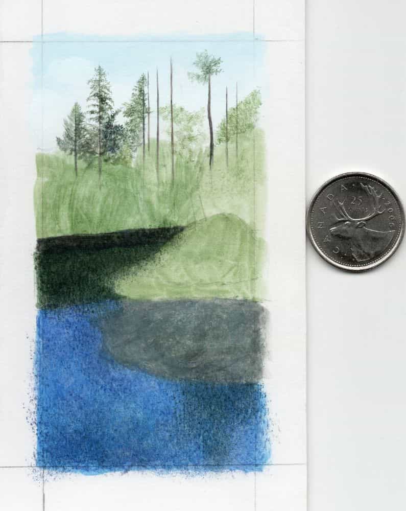 Tiffany Hastie: A Traditional Miniature Artist Enters the 3D Miniature World - Details of trees painted in the background