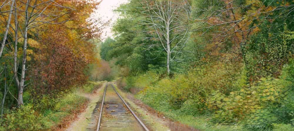 Tiffany Hastie: A Traditional Miniature Artist Enters the 3D Miniature World -  Along the tracks II, a landscape painting 