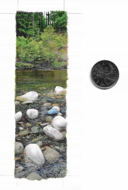Tiffany Hastie: A Traditional Miniature Artist Enters the 3D Miniature World -  Englishman River in Acrylic on Paper with Canadian Quarter