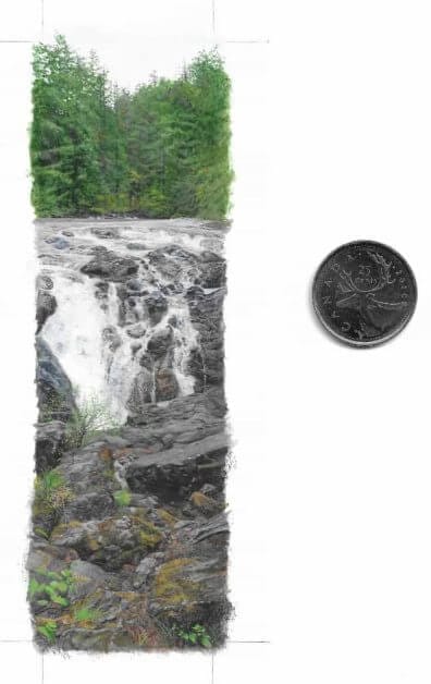 Tiffany Hastie: A Traditional Miniature Artist Enters the 3D Miniature World - Englishman River Falls in Acrylic on Paper