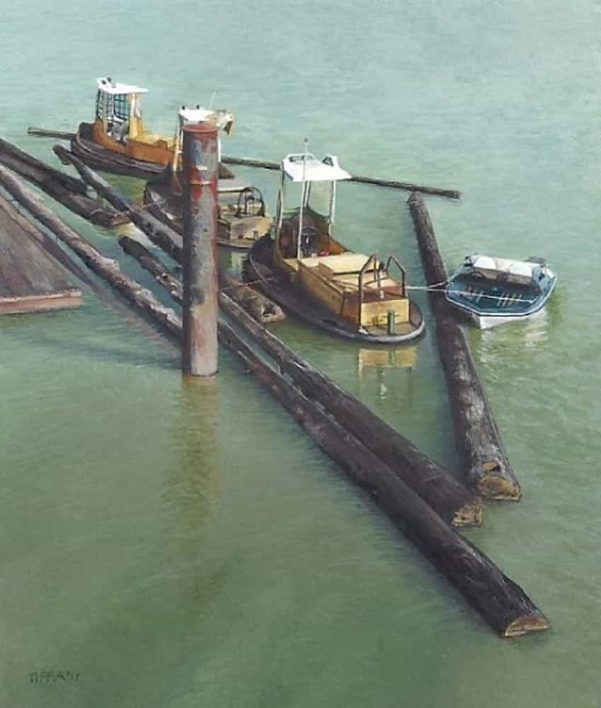 Tiffany Hastie: A Traditional Miniature Artist Enters the 3D Miniature World - River boats painting top down view in acrylic on paper