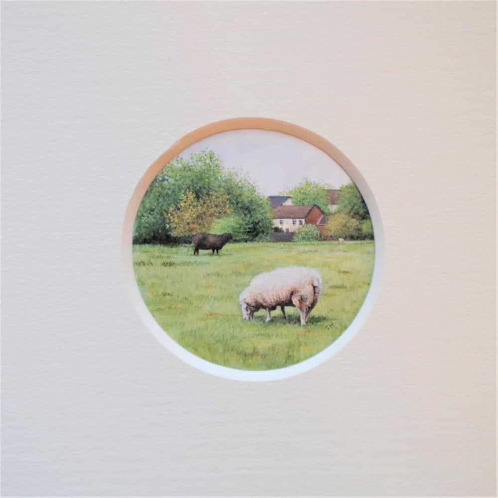 Tiffany Hastie: A Traditional Miniature Artist Enters the 3D Miniature World -  Vignette painting of sheep on farm