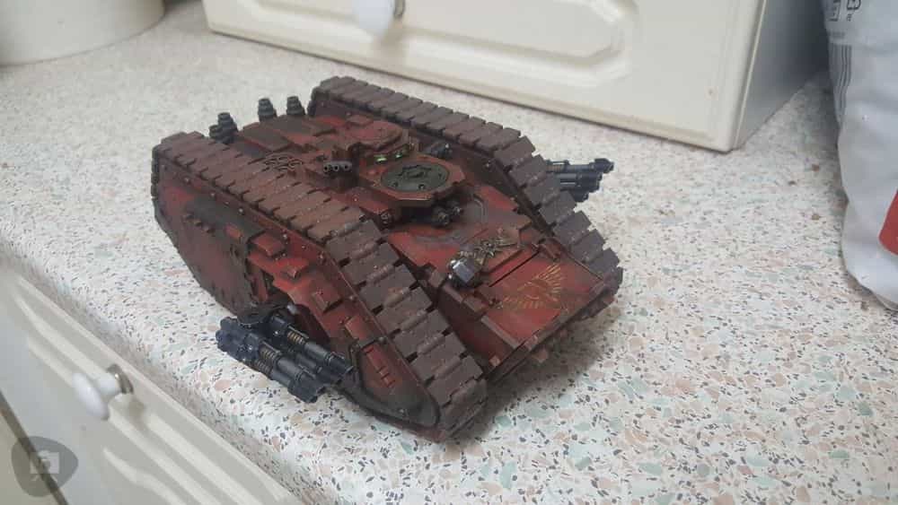 Gregory Culley: Grimdark Photography Methods and Madness - how to take grimdark miniature photos - Warhammer land raider spartan assault tank with weathering effects
