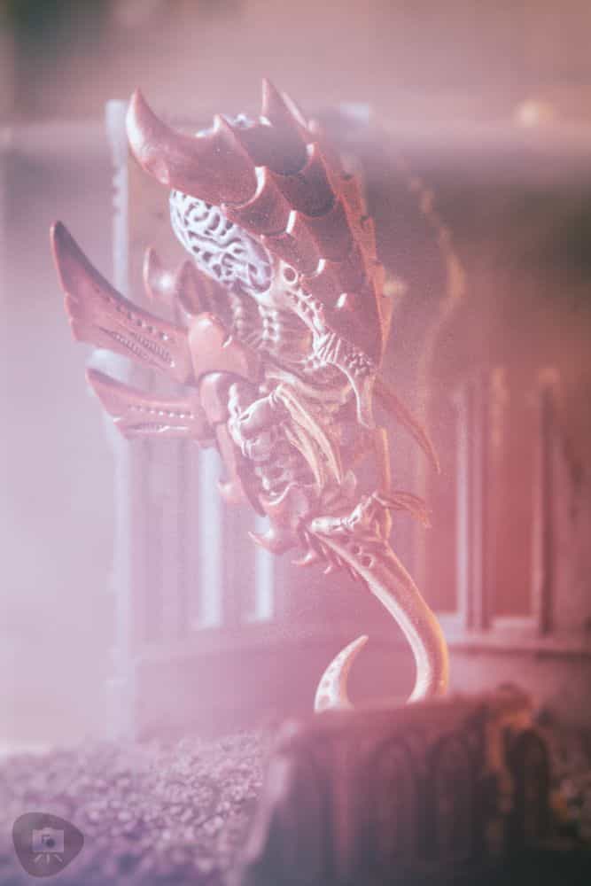 Gregory Culley: Grimdark Photography Methods and Madness -  how to take grimdark miniature photos - Tyranid model smoke effect photography
