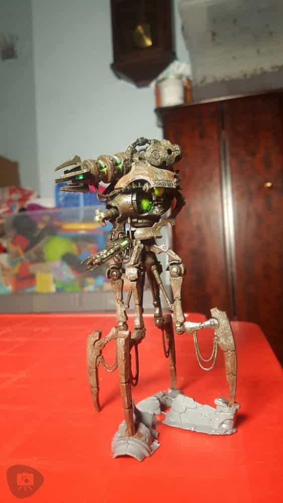 Gregory Culley: Grimdark Photography Methods and Madness -  how to take grimdark miniature photos - Necron mech painted old ancient style with realism