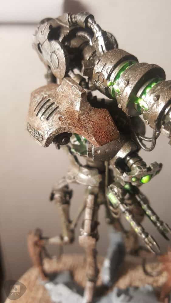 Gregory Culley: Grimdark Photography Methods and Madness -  how to take grimdark miniature photos - texture rust weathering effects on necron warhammer 40k model